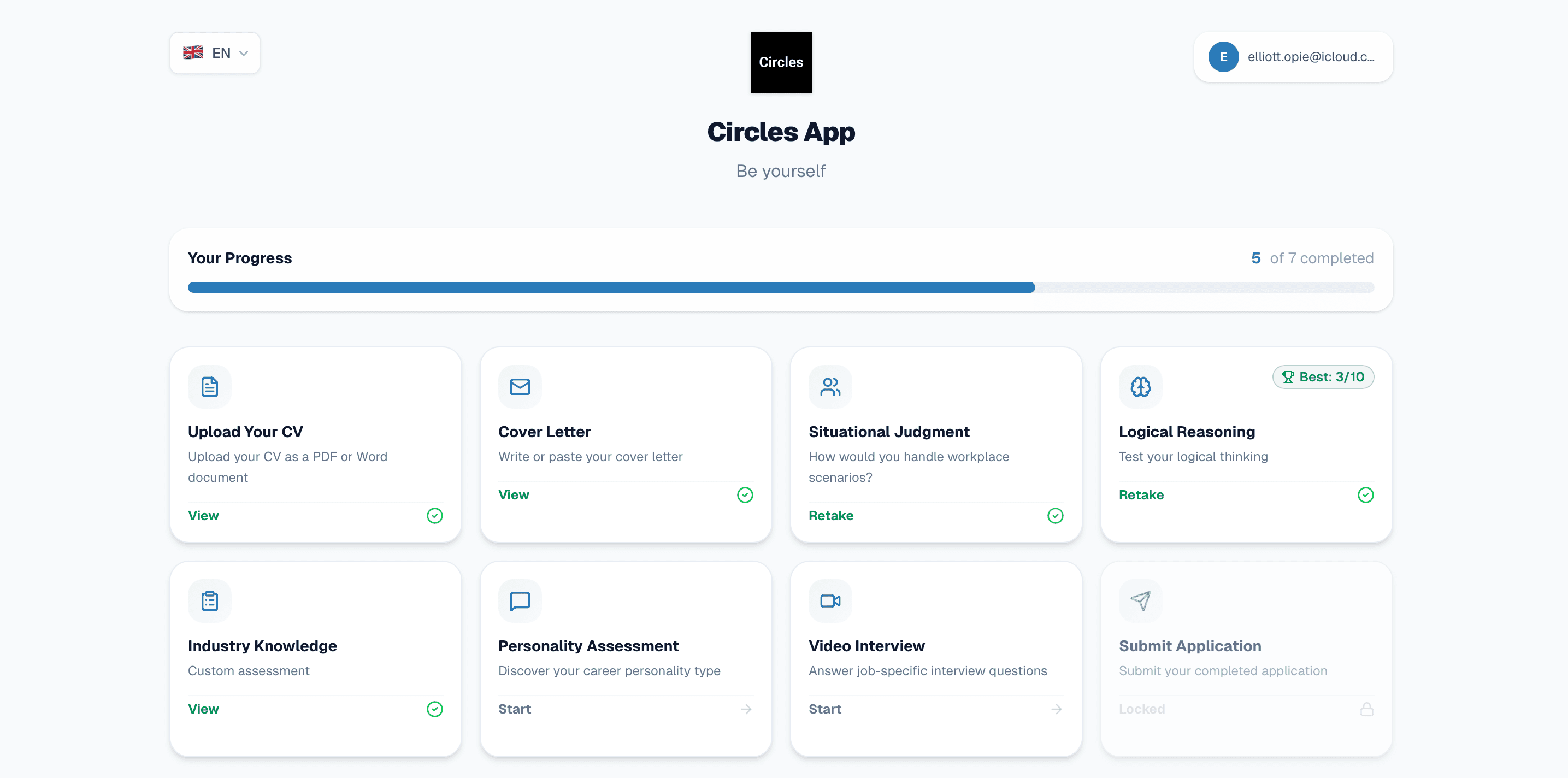 Candidate dashboard